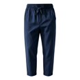 thumbnail image 5 of Migroa Men's Linen Capri Pants Casual Lightweight 3/4 Baggy Pants Drawstring Elastic Waist Beach Yoga Pants with Pockets Navy 2Xl, 5 of 5
