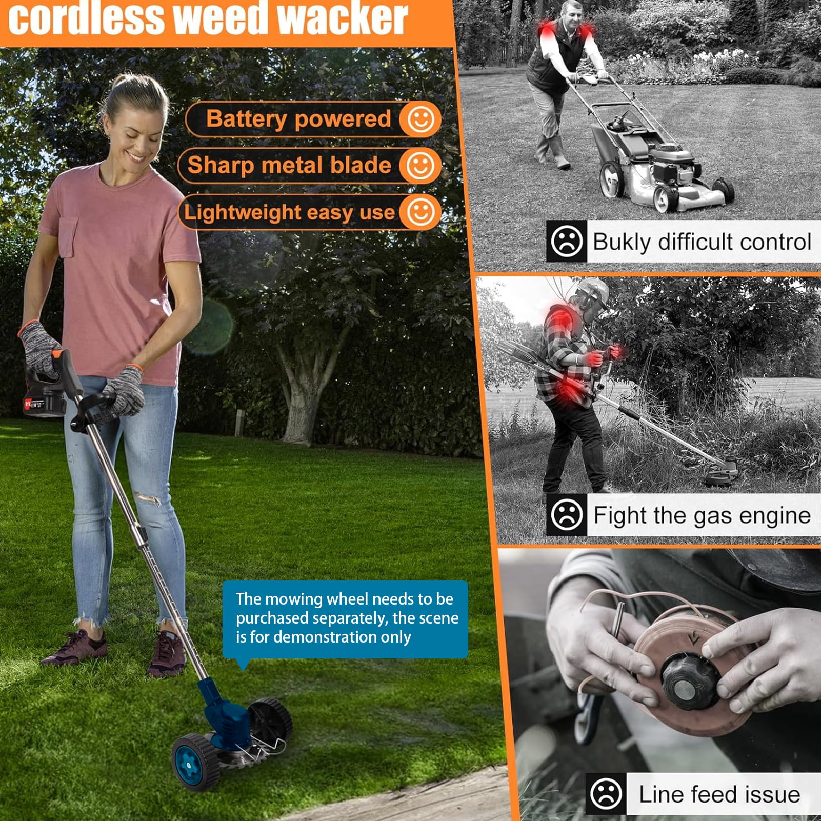Victool Electric Lawn Mower Rechargeable Li-ion Battery Cordless Grass Trimmer Household Garden Home