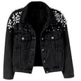 thumbnail image 2 of Heisall Women's Denim Jackets Heavy Work Rhinestone Embellished Short Long Sleeve Pearl Decorated Casual Jacket, Casual Fashion, 2 of 3