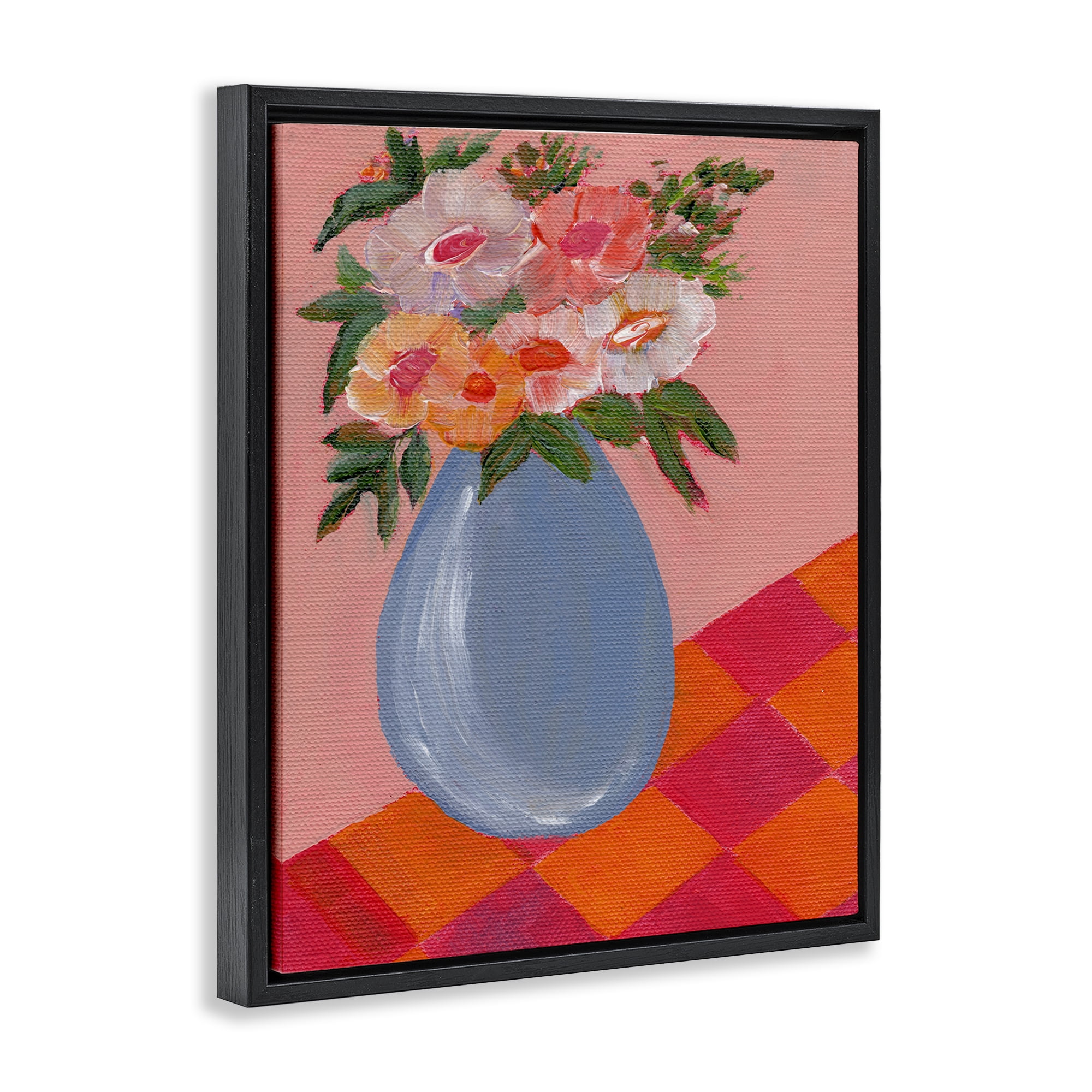 Stupell Industries Bright Pink Bouquet Plants & Flowers Painting Black Floater Framed Canvas Art Print Wall Art, 17 x 21