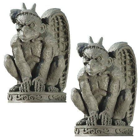 Design Toscano 12  Cathedral Gargoyle Dragon Statue Sculpture Figurine With tall horns  spiny claws  a menacing face and muscular wings  our Gothic beast is ready to wreak havoc from castle wall to garden path. Teetering on his haunches and ready to strike  our fearsome gargoyle is cast in quality designer resin with a faux stone finish sure to impress in home or garden. Another Toscano-exclusive Gothic gargoyle! 8 Wx7½ Dx12 H. 5 lbs. Fits on all available plinths