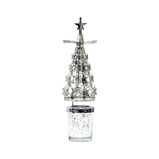 PENGXIANG Rotary Tea Light Candle Holder Christmas Tree-shaped Spinning Metal Candlestick Candle Holder Romantic Rotation Decorative Candle Holder Christmas Decoration for Wedding Party