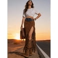 thumbnail image 2 of Women's Western Fringe Skirt, High Waist Side Slit Tassel Maxi, Boho Chic Slimming Stretchy Casual, Holiday Party Gown Women, 2 of 9