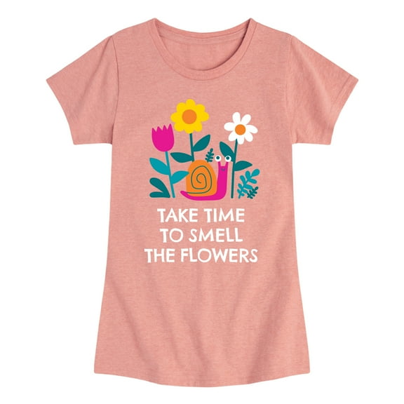 Instant Message - Smell The Flowers Snail - Toddler And Youth Girls Short Sleeve Graphic T-Shirt