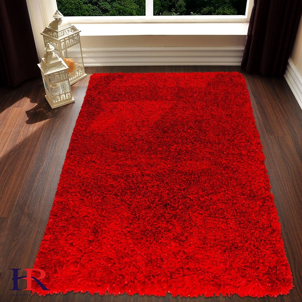 Modern Contemporary Hand Tufted in India Luxury Shaggy Area Rugs in Red