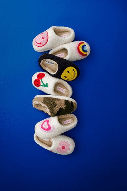 S+R Women's Smiley Graphic Cozy Slide Slipper