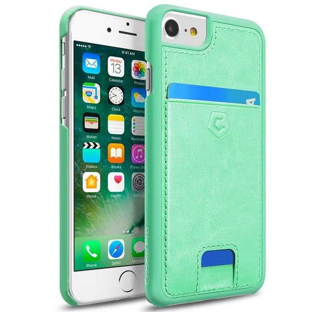 Cobble Pro Turquosie Rear Leather Case Wallet Card Holder W 4 Corners Raised Lip Protection For Iphone Se Se2 8 7 6 6s Walmart Com Walmart Com