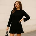 thumbnail image 7 of Women's Cable Knit Sweater Dress - Pleated Patchwork Mini Dress with Crewneck Long Sleeve, 7 of 7