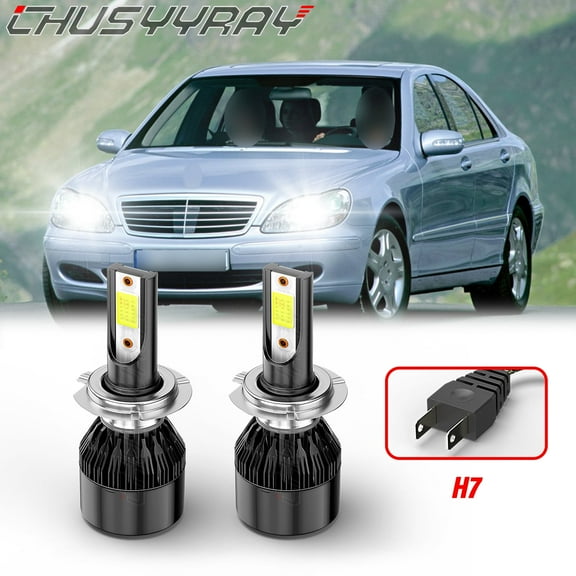 CHUSYYRAY For Mercedes-Benz S430 2003-2006 H7 LED Headlight High/Low Beam Bulbs Kit 6000K White 2x