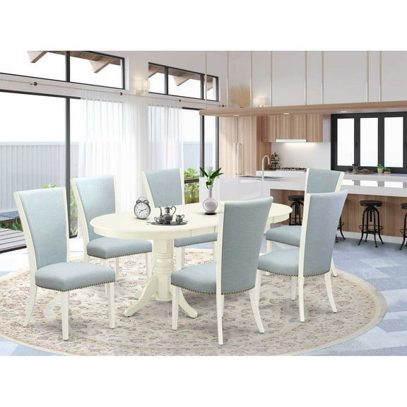 East West Furniture Vancouver 7-piece Wood Dining Set in Linen White
