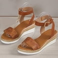 thumbnail image 2 of AXXD Women Brown Sandals 6.5 Summer Slope Heel One Line Buckle Mules Middle Heel Roman Sandals, 2 of 7