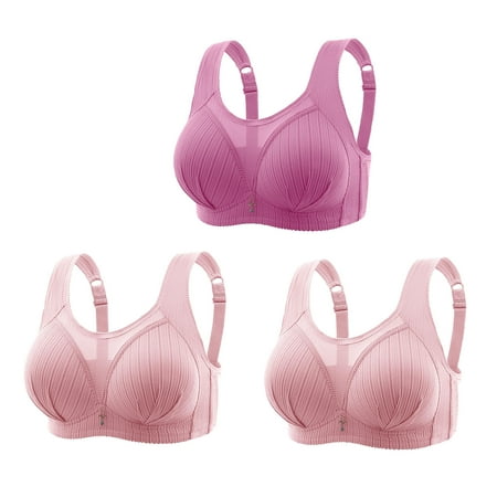 Crunowin Women s Plus Size Bra 3 Pack  Wire Free Comfort Solid Color Breathable Lingerie Behind Buckle Everyday Underwear Hot Pink L