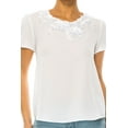 thumbnail image 5 of Women's Short Sleeve Top with Puff Sleeves Lace Accent Round Neck, 5 of 5