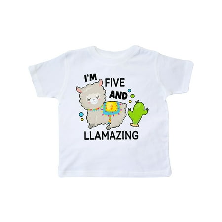 

Inktastic Im Five and Llamazing with Llama and Cactus Gift Toddler Boy or Toddler Girl T-Shirt