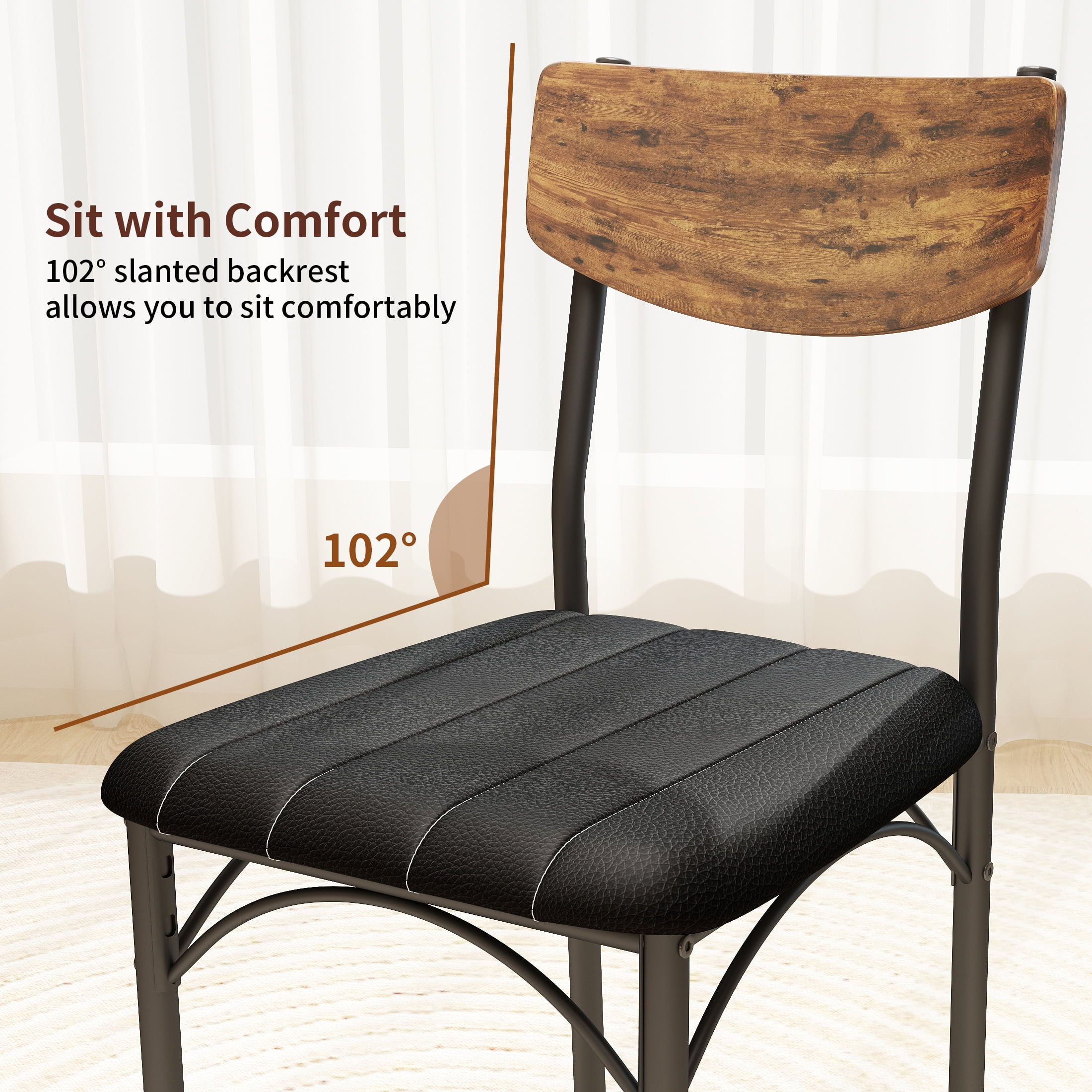 Dining Chair Set of 4, PU Leather Dining Room Chairs, Rustic Kitchen Armless Side Chair with Iron Legs, Black&Brown