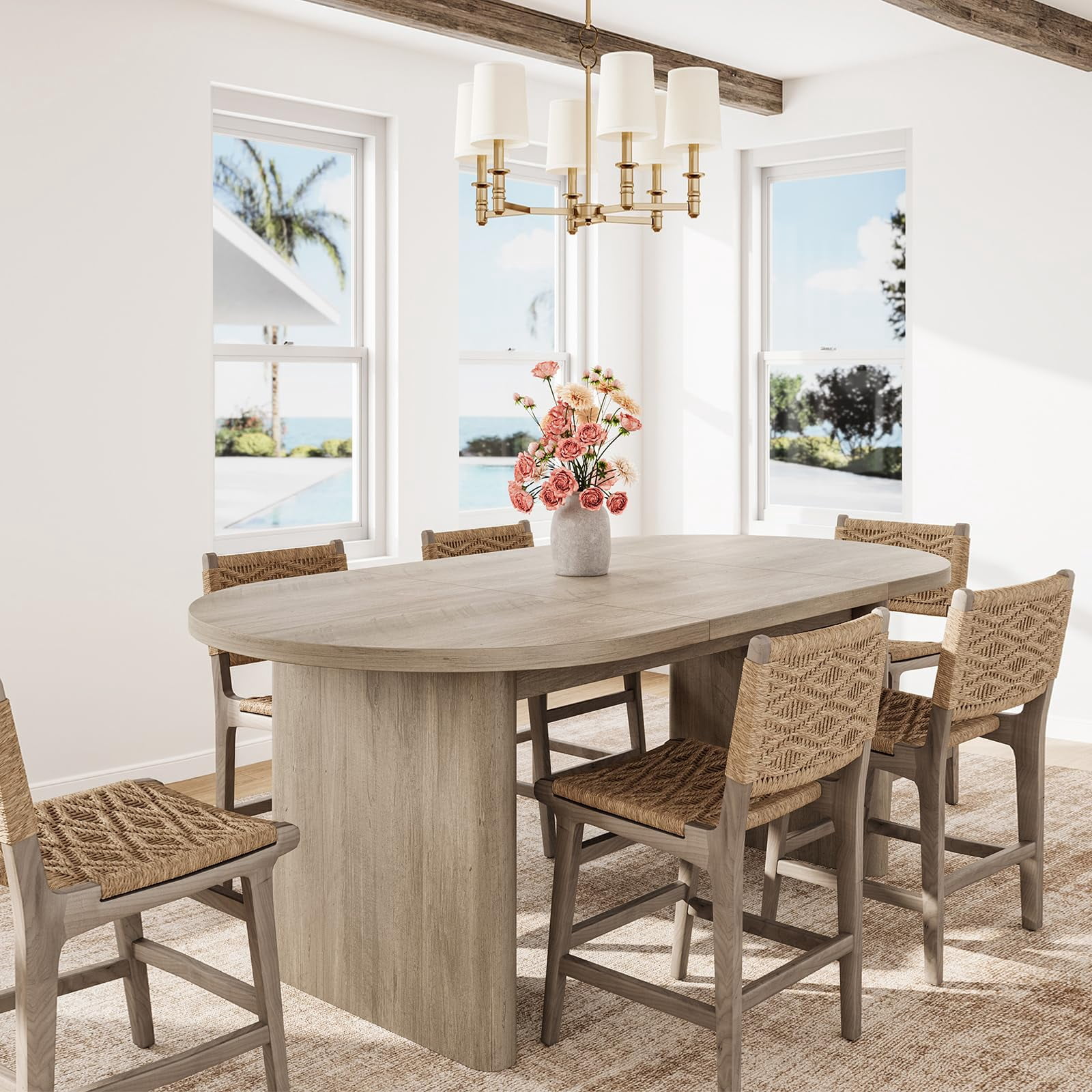 Kicctian Oval Dining Table for 4-6, Spacious Tabletop with Thick Sturdy Wooden Base, Versatile Kitchen Table for Dining Room, Living Room or Kitchen,Grey
