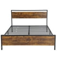 thumbnail image 2 of Queen Size Metal Bed Frame Platform 800 lbs Capacity with Wood Headboard and Footboard Rustic Brown, 2 of 8