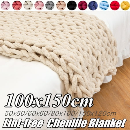 - Lint-free Chenille Handmade Bedding Warm Chunky Knit Blanket Soft Knitting Chunky Blanket Bed Sofa Throw
