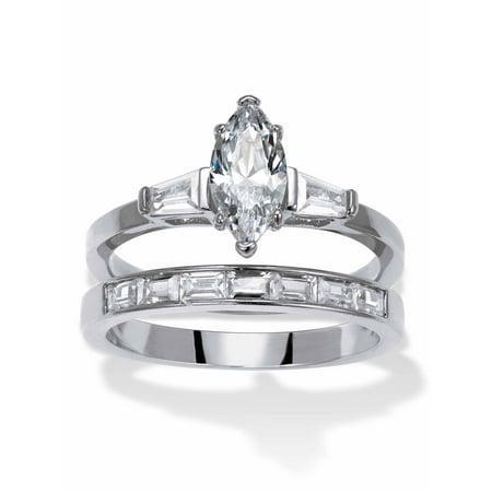 PalmBeach Jewelry 2.2 TCW Marquise Cubic Zirconia Platinum-Plated Bridal Ring Set