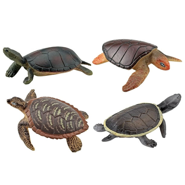 GOOHOCHY 4 piezas Figuras de tortugas juguetes Tortuga marina realista Modelo de tortuga de animales de plástico pequeños para la bañera de la piscina del juguete