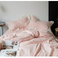 thumbnail image 2 of Pink Lace Duvet Cover King 100% Washed Cotton 3 Pcs Set 1 Princess White Ruffle Duvet Cover with Zipper Ties 2 Pillow Shams Cute Peach White Striped Bedding Set Soft, 2 of 7