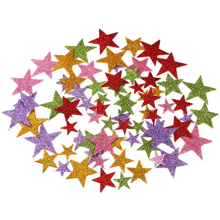 260 Pieces Colorful Glitter Foam Stickers Self Adhesive Stars Mini Heart Shapes Glitter Stickers, Kid's Arts Craft Supplies Greeting Cards Home