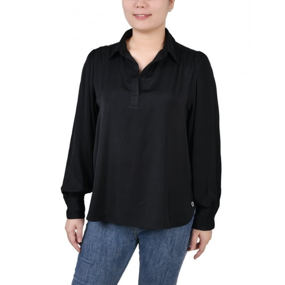 Long Puff Sleeve Satin Blouse