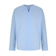thumbnail image 6 of YUGYXL Men's Solid Color V Neck Business Work Shirts Casual Long Sleeve Casual Pullovers Loose Dress Shirt Blue S, 6 of 8