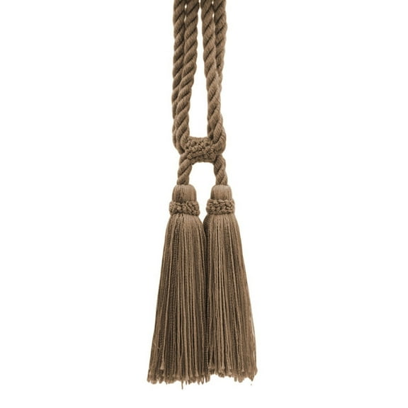 DECOPRO Traditional Cotton Double Tassel Curtain & Drapery Tassel Tieback, Tassel Length 5 1/2" (14cm), Spread 27" (68.5cm) # TBC0552, Dark Sand Beige #A8 Sold Individually