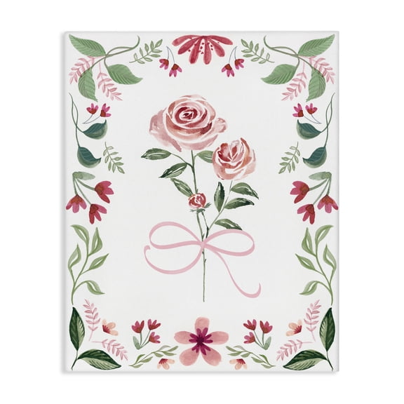 Stupell Industries Delicate Roses Floral Border Floral Painting Wrapped Canvas Canvas Art Print Wall Art, 16 x 20