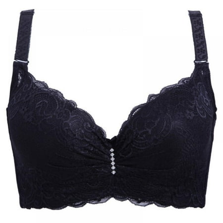 

Elegant Beading Lingerie Women Underwear Solid Sexy Breathable Lace Padded Adjustable Underwire Push Up Pluse Size