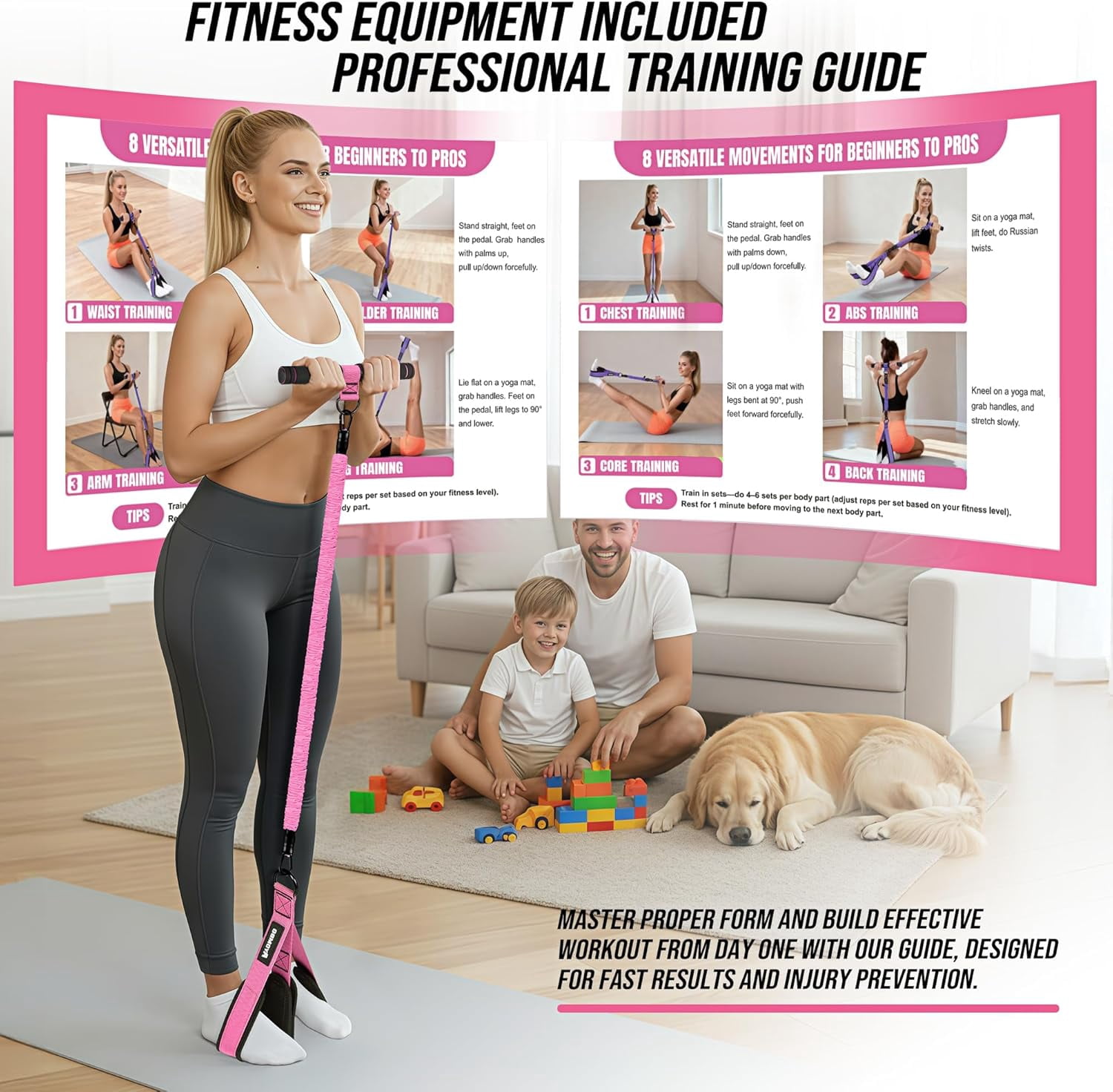 Upgrade Pedal Resistance Band with Handle, Adjustable Tube Foot Pedal Device Puller Exercise Bands, for Abs Arm Leg Waist Workout, Core Pilates, Sit Up Fitness Equipment for Full Body Training