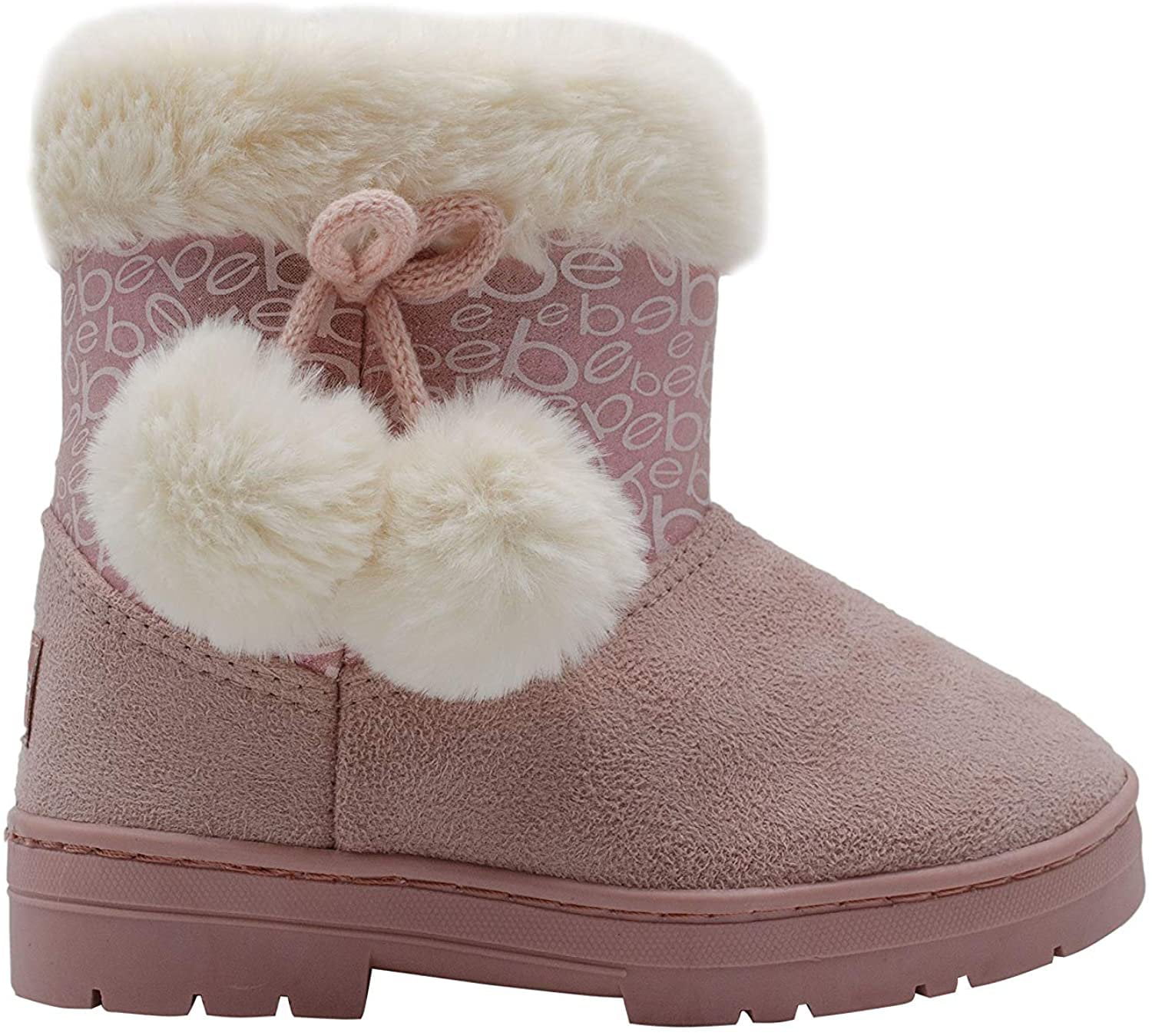 bebe Girls Microsuede Winter Boots with Faux Fur Cuffs Casual Warm Slip-On Shoes 