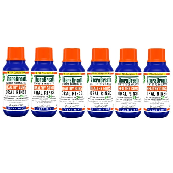TheraBreath Healthy Gums Mouthwash, Clean Mint, Antigingivitis, Travel Size, 3 fl oz - 6 Pack