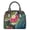 Blue and Green-Hibiscus Plumeria Polyneisa, variant on Dog Printed Satchel Handbag Waterproof Leather Tote Handbag Satchel Bags with Adjustable Strap Large Capacity Shoulder Crossbody Bag Satchel Purse with Just A Girl Who Loves Dogs