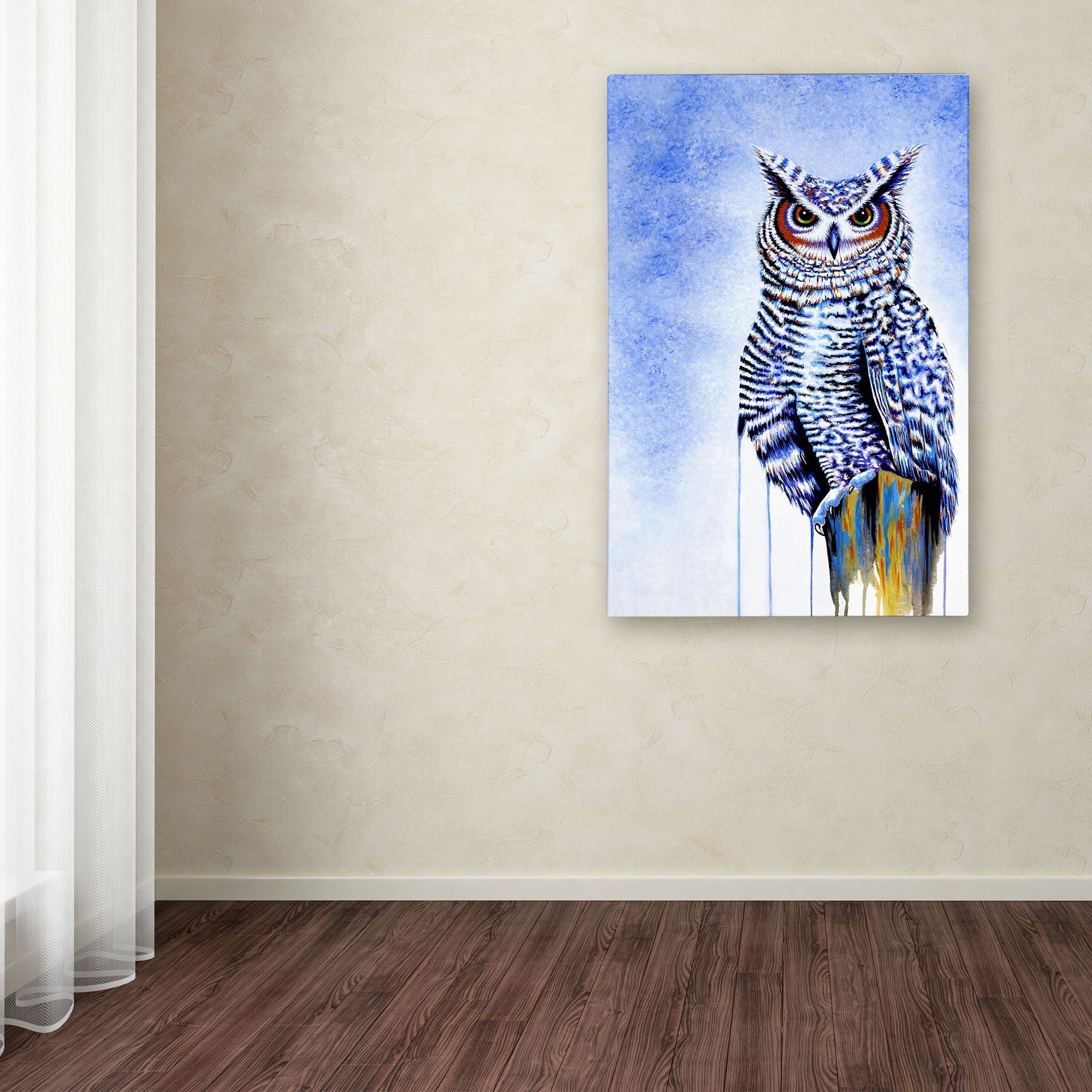 Trademark Fine Art 'Great Horned Owl In Blue' Canvas Art by Michelle Faber