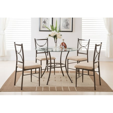 5 Piece Copper Metal Glass Round Kitchen Dinette Dining Table 4 5 Piece Copper Metal Glass Round Kitchen Dinette Dining Table 4 Side Chairs Set