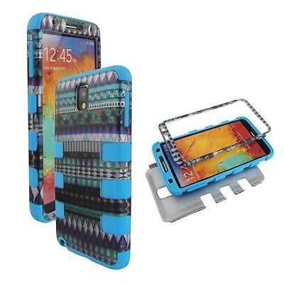 - For Samsung Galaxy Note 3 III N9000 Hybrid Drop Protective Shock Proof Shock Absorb Enhanced Bumper Dual Layer Designer Case Shield Box Blu Blue Aztec Case Cover