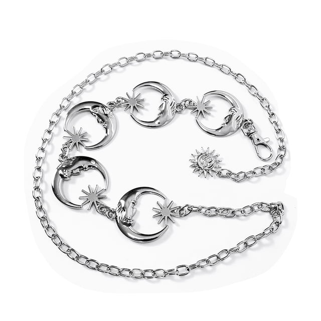 Cinturón de cadena para cintura femenina, cinturón de cadena de metal con forma de luna de moda para mujer Cinturón de cadena de metal con forma de luna para mujer Fabricado con cuidado