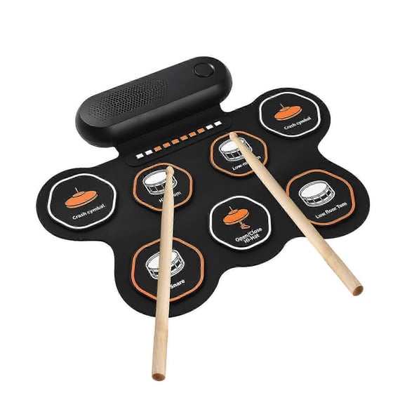 Electronic Drum Set with 3W Speaker Hand Roll Drum Set 7 Pads Supports Various Audio Input 3 Drum Styles 10 Rhythms 10 Demo Songs Practice Pad Drum K
