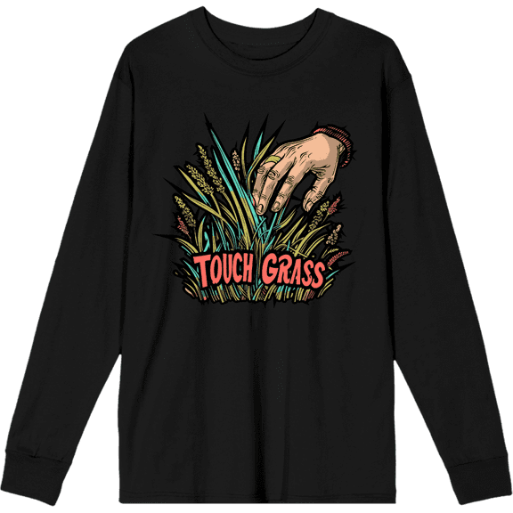 Labbing Touch Grass Gamer Nerd Adult Black Crew Neck Long Sleeve Tee-Medium