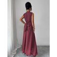 thumbnail image 2 of Burgundy Womens Sleeveless High Neck Chiffon A-Line Maxi Dress With Criss-Cross Waist Tie, 2 of 8