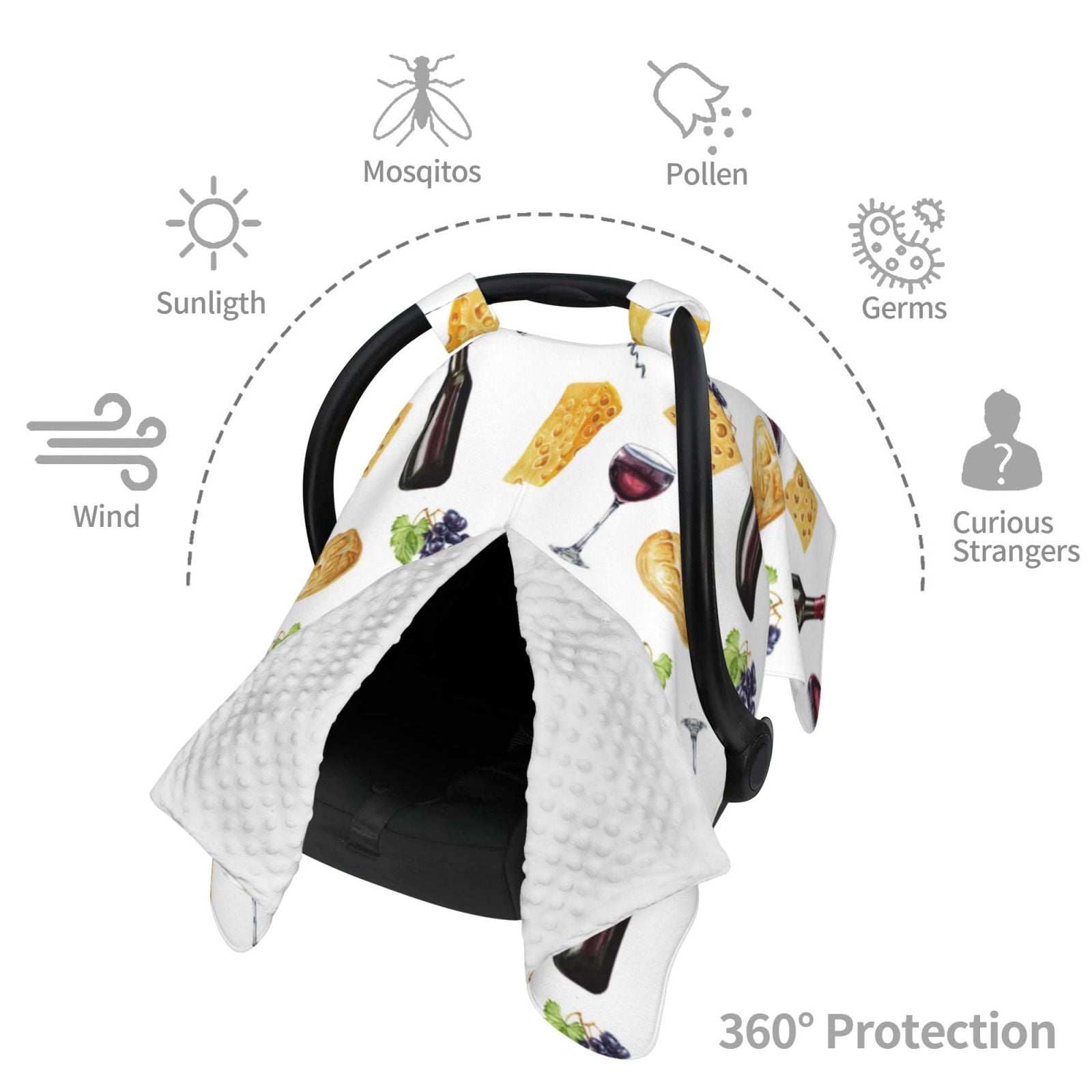 Car Seat Cover Baby - Wine Cheese grape Print Breathable Infant Car Seat Cover for Baby Carseat, Lightweight Comfort Baby Essentials Must Haves Newborn Stuff for Girl Boy