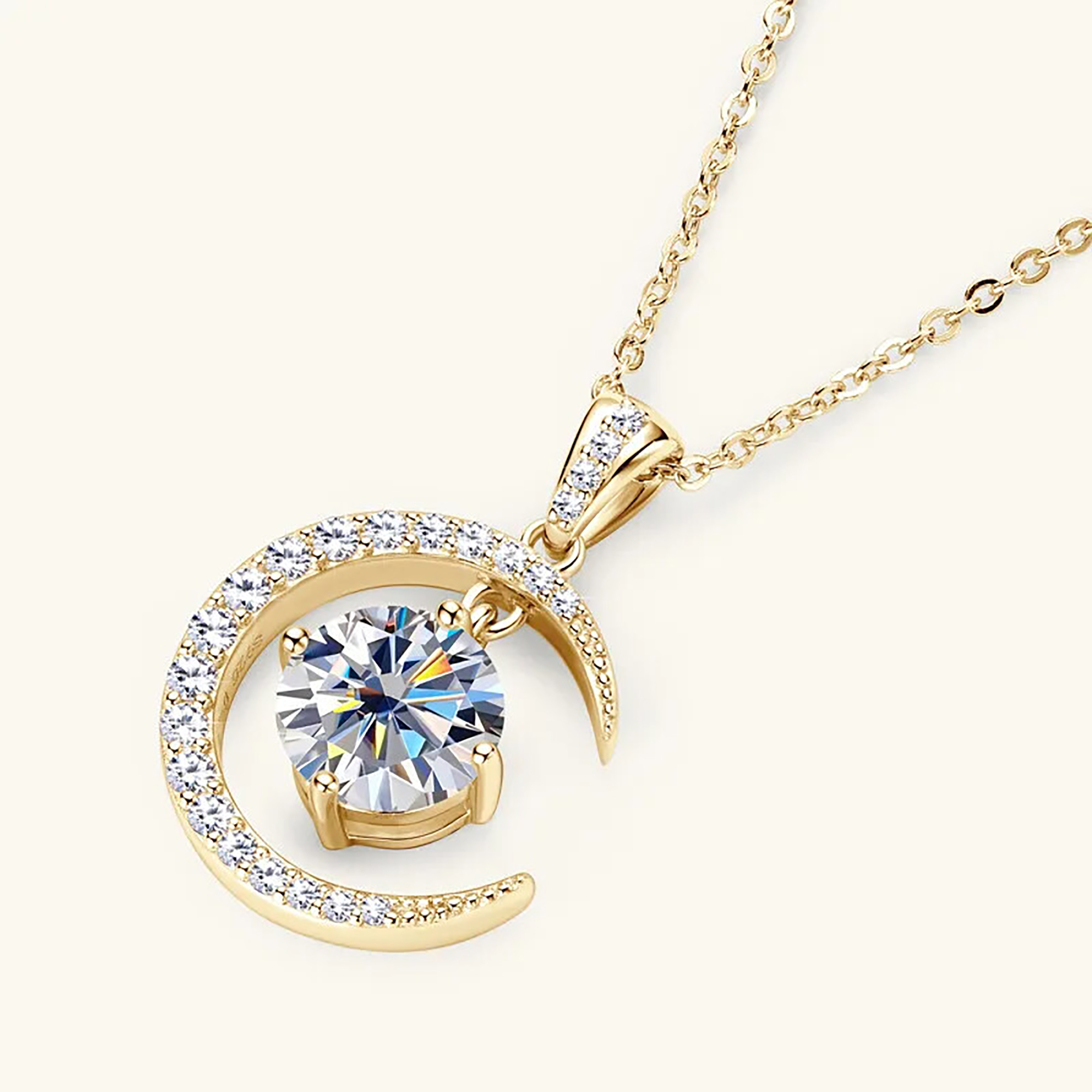 Sparkling 2.3 Ct Moissanite Stars Moon Necklace For Women S925 Sterling Silver Gold Plated Pendant Necklace D VVS1 Color Moissanite Diamond Necklace Jewelry Gift Chain