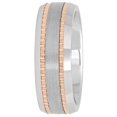 thumbnail image 2 of Mens Tungsten Rose Gold-Tone IP Double Grooved Wedding Band, 2 of 4