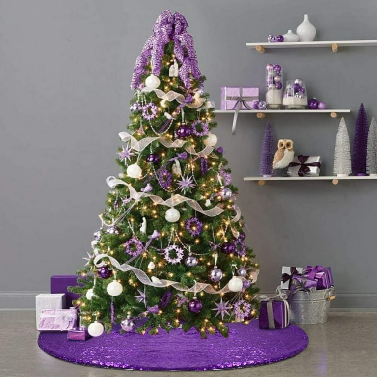 Aosijia Christmas Tree Skirt 36 Inch Sequin Double Layers Xmas Tree  Ornaments for Purple Christmas Decorations 