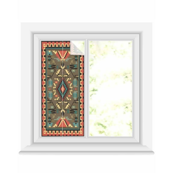 Window Privacy Film Vintage Southwest Stained Glass Window Film Decorative Sun Block Window Cover Ethnic Modern Geometric Window Clings Static Adhesive Sticker for Bathroom 17.7"x39.3"