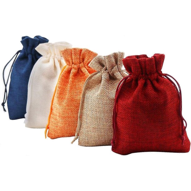 CHAO 20 bolsas de arpillera de lino de colores mezclados, mini bolsas de regalo livianas, bolsas transpirables con cordón, bolsas de yute para almacenamiento, para bodas, fiestas, nacimientos, 9,5 x 1
