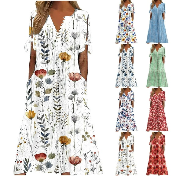 VBTAPA Long Dresses for Women 2025 Trendy Short Sleeve Eyelet Tshirt Dress Casual Summer Beach Vacation Sundress Blue L