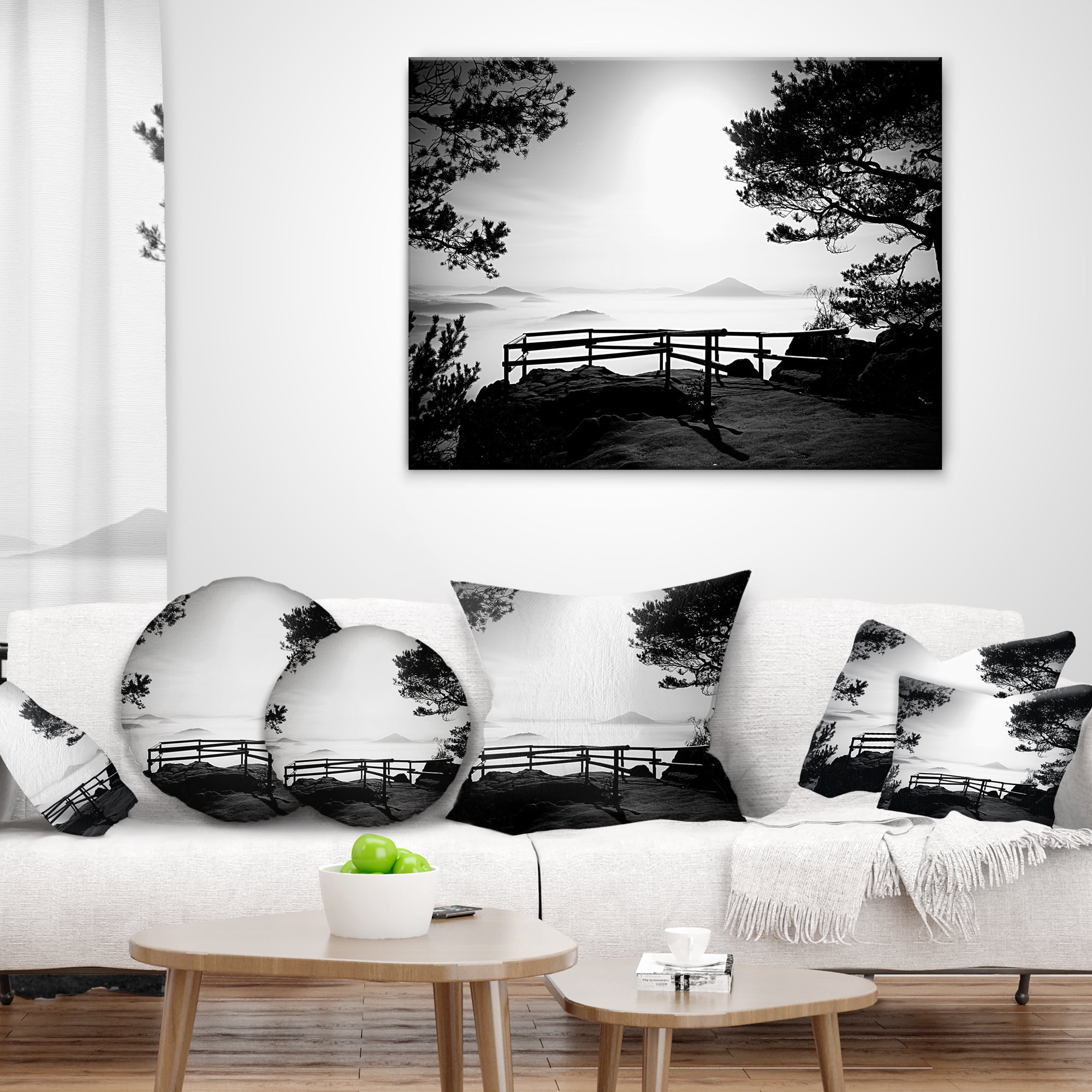 Designart Full Moon Autumn Midnight in Black - Landscape Photography Throw Pillow - 12x20